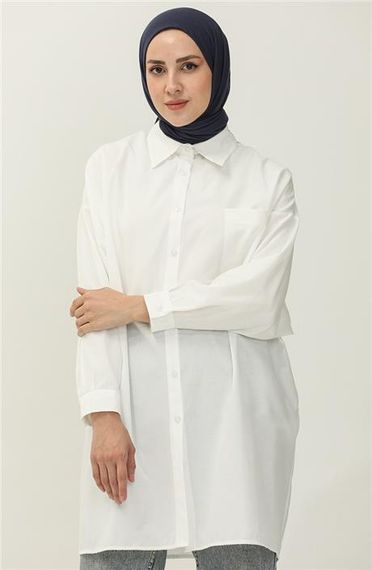 Удобная оверсайз рубашка цвета экрю, размер стандартный, верхняя одежда, сезон зима - фото 3