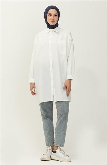 Удобная оверсайз рубашка цвета экрю, размер стандартный, верхняя одежда, сезон зима - фото 2