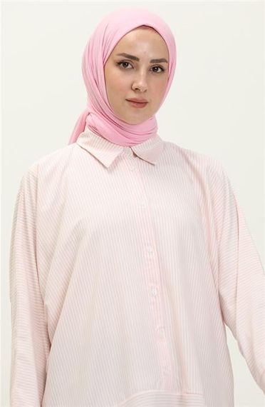 Yırtmaç Detaylı Uzun Kollu Sade Basic Gömlek - 70042.037 - Somon - photo 3