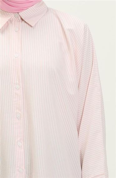 Yırtmaç Detaylı Uzun Kollu Sade Basic Gömlek - 70042.037 - Somon - photo 4
