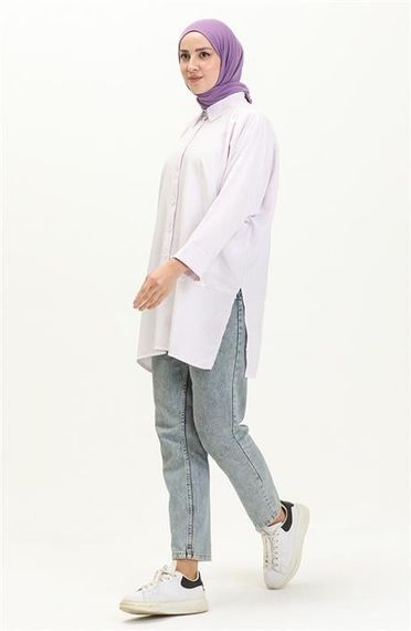Сорочка базова з довгим рукавом з розрізами Лілова, доступна в розмірах 38-46 - фото 2