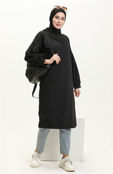 Hira Balon Kol Midi Boy Sade Basic Sweatshirt - 03031.015 - Lacivert - fotoğraf 1