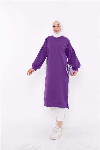 Хира свитшот с баллонными рукавами, миди длины, базовый, однотонный, цвет лиловый, размеры 38-46 - фото 1