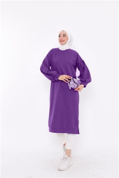 Хира свитшот с баллонными рукавами, миди длины, базовый, однотонный, цвет лиловый, размеры 38-46 - фото 3