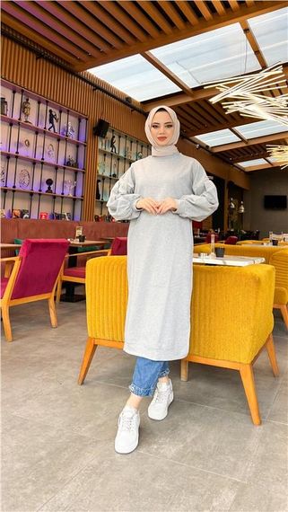 Хира Серая Свитшот с Баллонными Рукавами Миди Размеры 38-46 - фото 1