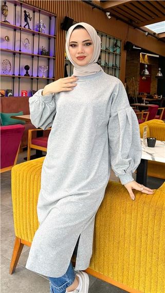 Хира Серая Свитшот с Баллонными Рукавами Миди Размеры 38-46 - фото 3