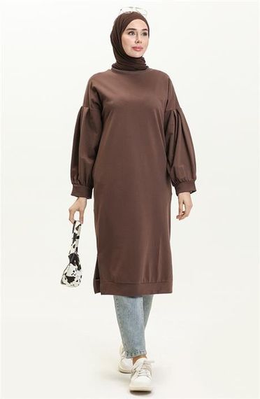 Hira Balon Kol Midi Boy Sade Basic Sweatshirt - 03031.028 - Kahverengi - photo 1