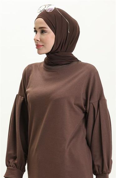 Hira Balon Kol Midi Boy Sade Basic Sweatshirt - 03031.028 - Kahverengi - photo 3