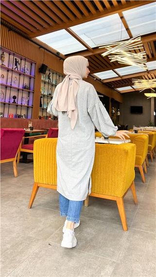 Хира Серая Свитшот с Баллонными Рукавами Миди Размеры 38-46 - фото 4