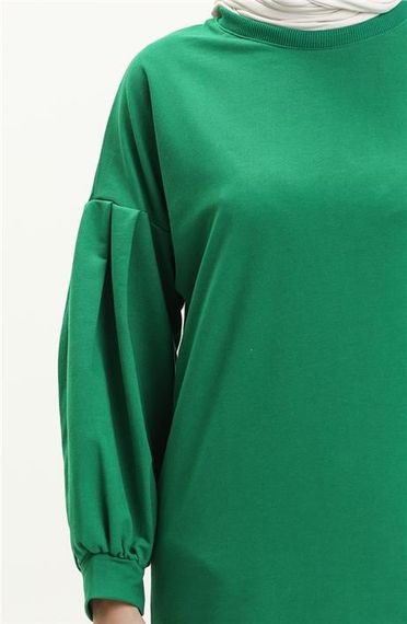 Хіара Штани з Балон Колом Середньої Довжини, Однотонний Базовий Светр - 03031.111 - Колір: Бенеттон Зелений, Розміри: 38-46 - фото 3