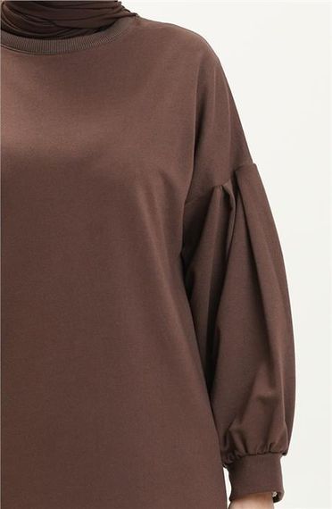 Hira Balon Kol Midi Boy Sade Basic Sweatshirt - 03031.028 - Kahverengi - photo 4