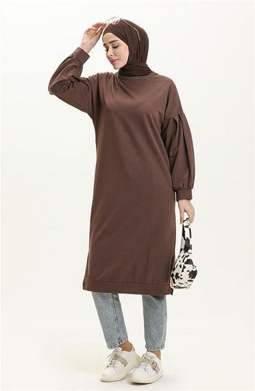 Hira Balon Kol Midi Boy Sade Basic Sweatshirt - 03031.028 - Kahverengi - photo 2