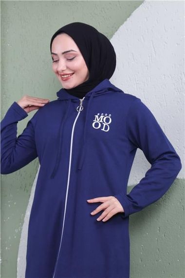 Свитшот с капюшоном и принтом, тёмно-синий, размеры 40-48, коллекция 2024 зима, бренд Sevda - фото 5