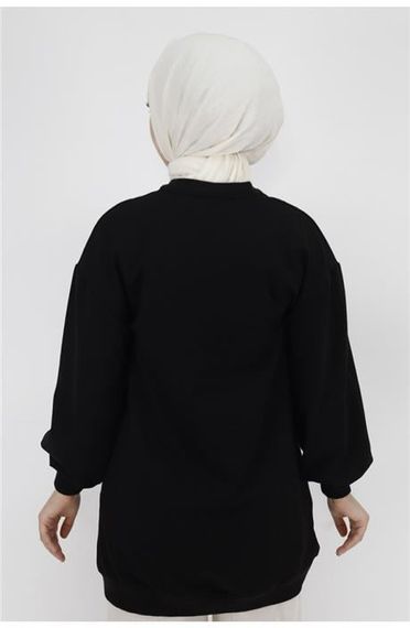 Свитшот Marche Aux Fleurs з принтом квітів, чорний, розміри 38-46, стильний верхній одяг для зимового сезону - фото 5