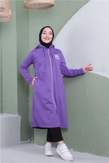 Свитшот с капюшоном и принтом, длинный, темно-фиолетовый, размеры 40-48, бренд Sevda - фото 2