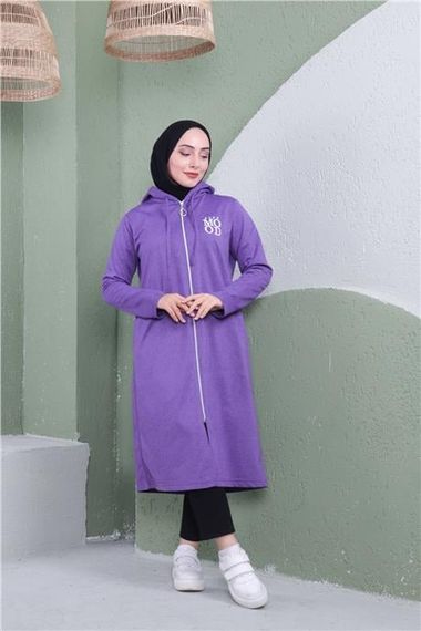 Свитшот с капюшоном и принтом, длинный, темно-фиолетовый, размеры 40-48, бренд Sevda - фото 3