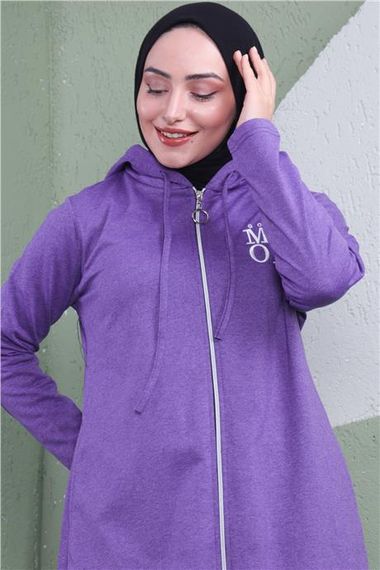 Свитшот с капюшоном и принтом, длинный, темно-фиолетовый, размеры 40-48, бренд Sevda - фото 5