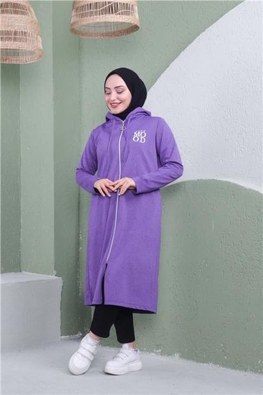 Свитшот с капюшоном и принтом, длинный, темно-фиолетовый, размеры 40-48, бренд Sevda - фото 4