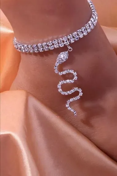 Women's Snake Hanging Model Silver Crystal Zircon Stone Diamond Tarnish Resistant Foot Anklet