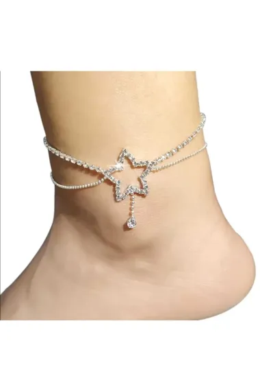 Women's Star Model Dangling Silver Crystal Zircon Stone Diamond Tarnish-proof Foot Anklet