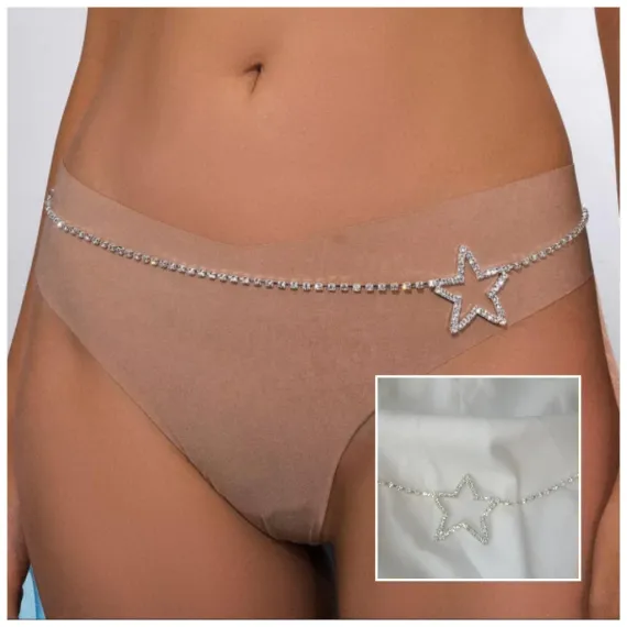 Women's Silver Star Body Chain Model Crystal Stone Body Accessory Belly Chain Jewelry