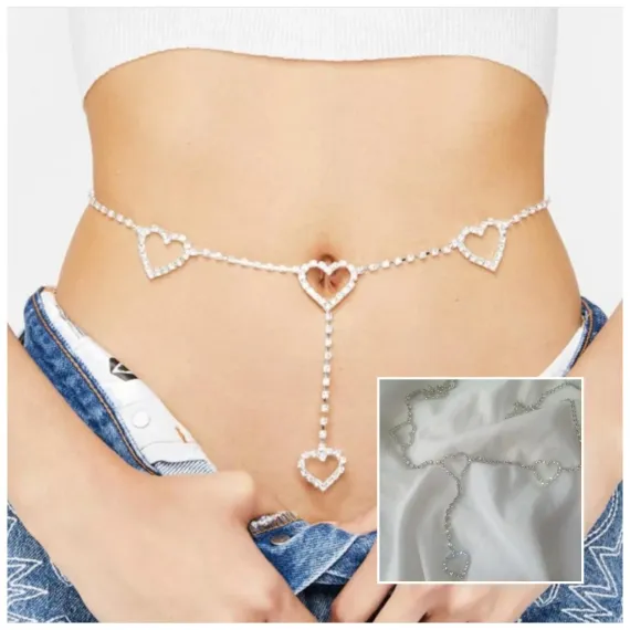 Women's Heart Figured Stone Body Chain Model Crystal Silver Diamond Body Jewelry Belly Accessory