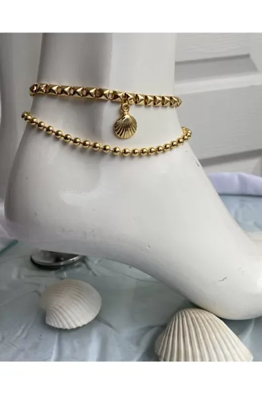 Women's Ball Chain Shell Anklet Gold Plated Chain Detail Elegant Anklet