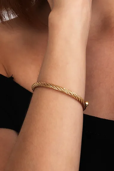 Women's Thick Steel Tarnish Resistant Twist Model Bracelet Italian Gold Plated Bracelet - photo 5