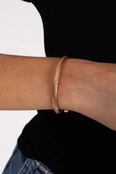 Women's Thick Steel Tarnish Resistant Twist Model Bracelet Italian Gold Plated Bracelet - photo 1