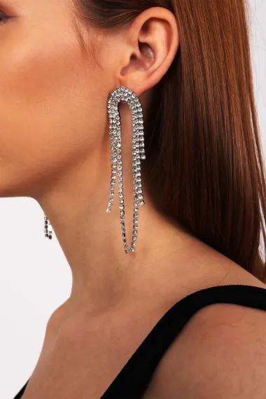 Women's Waterway Fringed Dangle Zircon Stone Silver Model Evening Dress Wedding Henna Promise Bridal Prom Party Earrings - photo 5