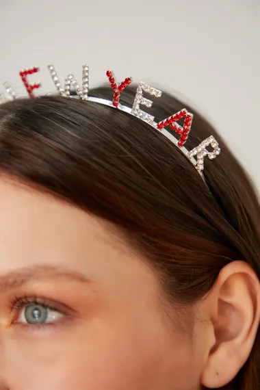 Women's New Year Pattern Christmas Silver Zircon Crystal Stone Hair Crown Model New Year Celebration Crown Buckle - photo 4