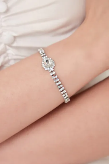 Women's White Stella Model Crystal Zircon Stone Silver Evening Dress Daily Party Prom Date Combination Bracelet - photo 4