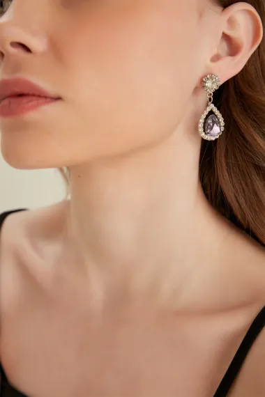 Women's Radiante Pink Model Zircon Stone Silver Evening Dress Dangle Wedding Engagement Party Prom Daily Earrings - photo 3