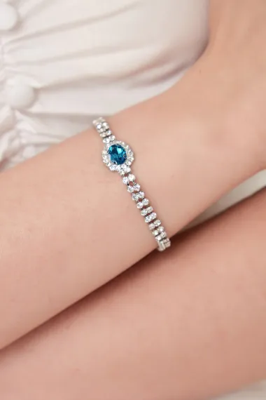 Women's Turquoise Stella Model Zircon Stone Silver Evening Dress Daily Party Prom Date Combination Bracelet - photo 3