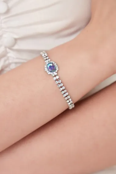 Women's Janjan Stella Model Zircon Stone Silver Evening Dress Daily Party Prom Date Combination Bracelet - photo 3