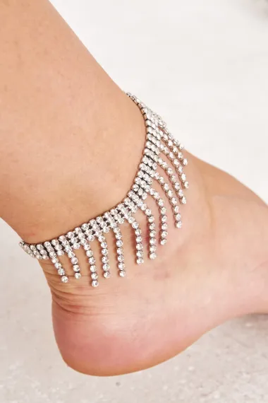 Women's Riviera Model Zircon Stone Fringed Dangling Silver Daily Dress Combination Foot Anklet Jewelry - photo 2