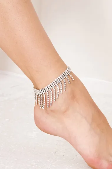 Women's Riviera Model Zircon Stone Fringed Dangling Silver Daily Dress Combination Foot Anklet Jewelry - photo 4