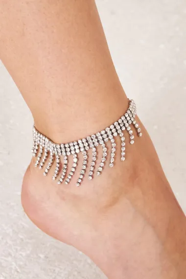 Women's Riviera Model Zircon Stone Fringed Dangling Silver Daily Dress Combination Foot Anklet Jewelry - photo 1