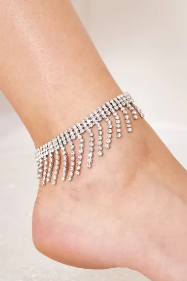 Women's Riviera Model Zircon Stone Fringed Dangling Silver Daily Dress Combination Foot Anklet Jewelry - photo 5