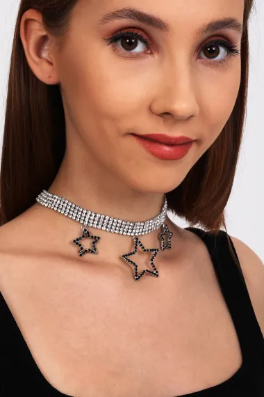 Women's 3 Star Model Zircon Stone Silver Diamond Evening Dress Choker Necklace Collar Neck Collar Engagement Choker - photo 4