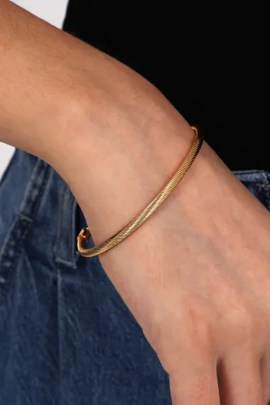 Women's Thin Steel Tarnish Resistant Twist Model Bracelet Italian Gold Plated Bracelet - photo 4