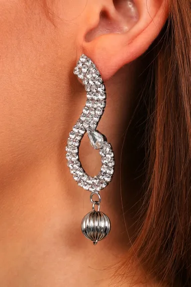 Women's Curved Heel Dangle Zircon Stone Model Silver Diamond Evening Dress Wedding Henna Promise Party Earrings - photo 1