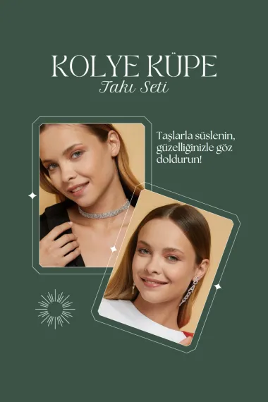 Kadın Maya Model Taşlı Gümüş Pırlanta Su Yolu Kolye Küpe Abiye Düğün Nişan Kına Söz Gelin Takı Seti - fotoğraf 4