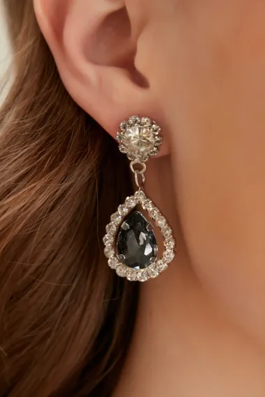 Women's Radiante Anthracite Model Zircon Stone Silver Evening Dress Dangle Wedding Engagement Party Prom Daily Earrings - photo 5