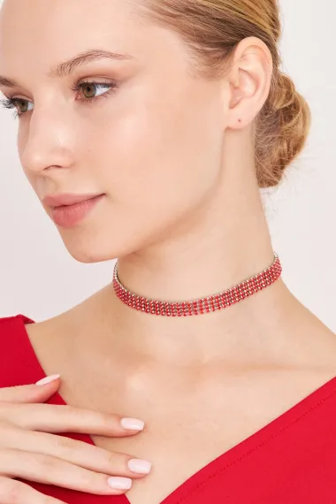 Women's 4 Row Zircon Stone Model Diamond Silver Plated Necklace Choker Evening Dress Combination Collar Choker - photo 1