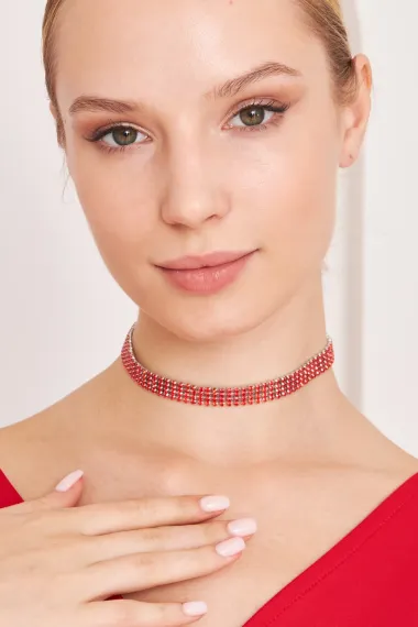 Women's 4 Row Zircon Stone Model Diamond Silver Plated Necklace Choker Evening Dress Combination Collar Choker - photo 2