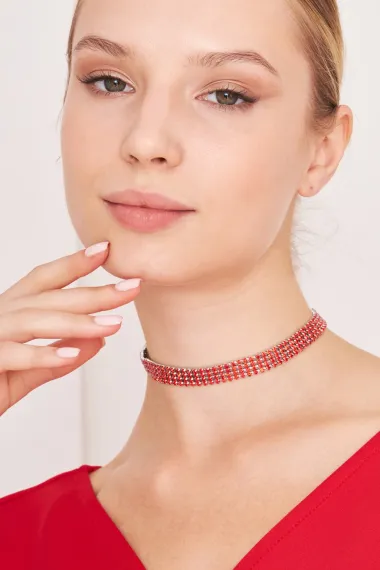 Women's 4 Row Zircon Stone Model Diamond Silver Plated Necklace Choker Evening Dress Combination Collar Choker - photo 3