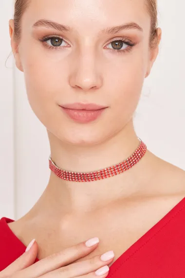 Women's 4 Row Zircon Stone Model Diamond Silver Plated Necklace Choker Evening Dress Combination Collar Choker - photo 4