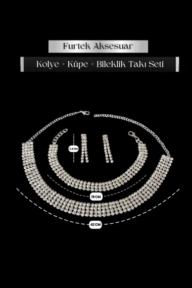 Женский комплект украшений: ожерелье, серьги и браслет Fenix с кристаллическим цирконом и серебряным покрытием - фото 1