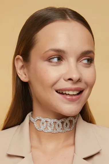 Kadın Halkalı Model Zirkon Taşlı Gümüş Pırlanta Abiye Düğün Gelin Parti Kolye Tasma Gerdanlık Choker - fotoğraf 1